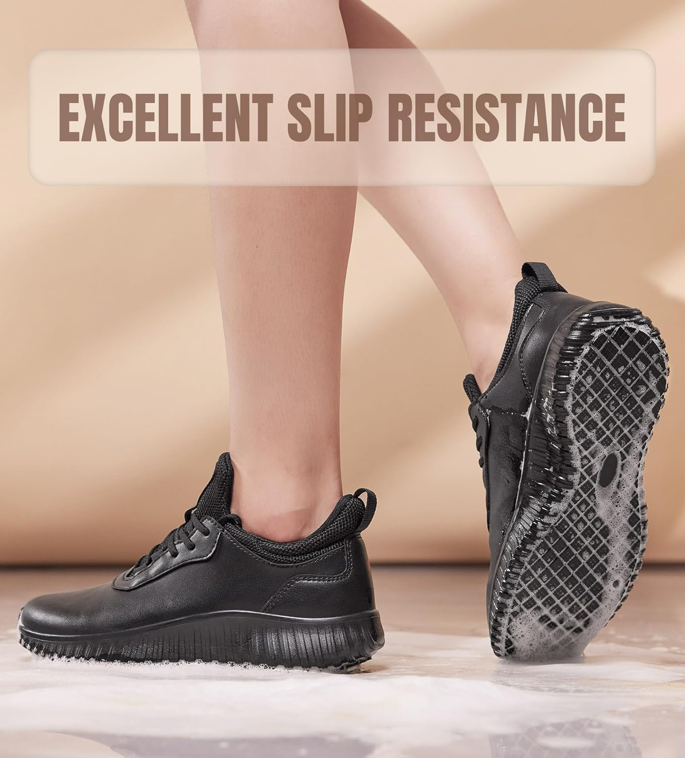 SHULOOK Non Slip Work Shoes for Women Food Service Water Resistant Sneakers Waterproof Kitchen Chef Restaurant Lace up Walking Lightweight Comfortable Nursing Working Footwear image number 1