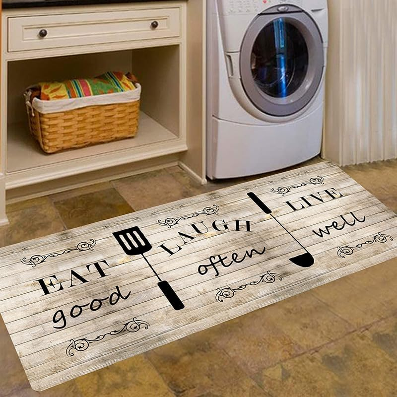 Black Washable Kitchen Rugs and Mats, Kitchen Floor Mat Non-Slip, 2 Piece Kitchen Rugs Set, 50Cm X 80Cm + 50Cm X 120Cm (Khaki, 50Cm X 80Cm + 50Cm X 120Cm) image number 3