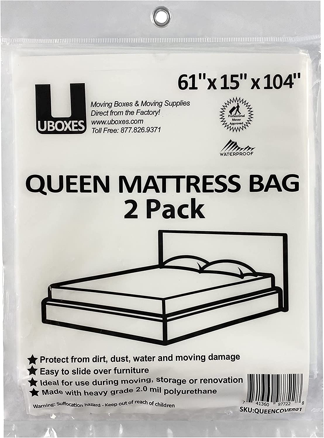 UBOXES Queen Size Mattress Covers/Bags 61" X 15" X 104" Moving Supplies (QUEENCOVER02) image number 3