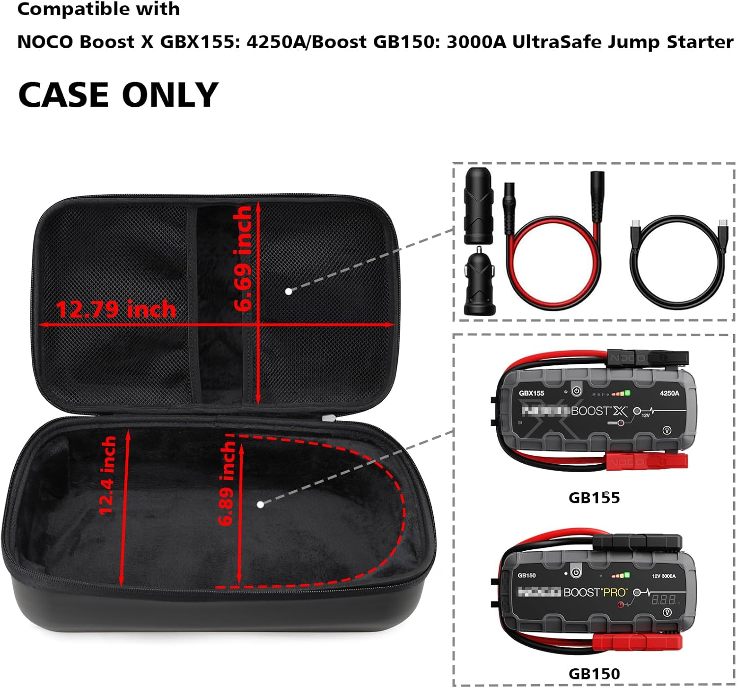 Gleegi EVA Protection Case Compatible with Compatible with NOCO Boost X GBX155: 4250A/Boost GB150: 3000A Ultrasafe Jump Starter, Portable Carrying Case for Car Battery Booster image number 4