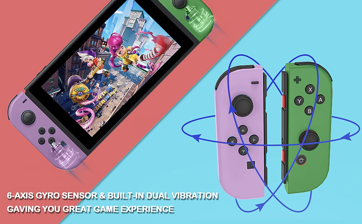 Costec Joy Con Controller for Nintendo Switch Replacement for Nintendo Switch Controller, Compatible with Switch, Wireless Left and Right Joy Con for Switch Nintendo Support Dual Vibration/Wake-Up/Screenshot, Joy Con Controller for Switch OLED Lite [Pastel Green/Pastel Blue] image number 6