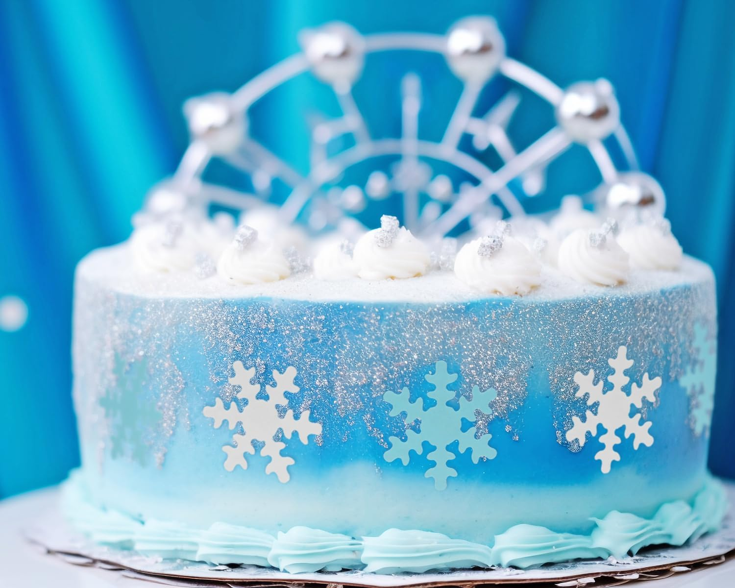 Tupalizy Snowflake Cake Topper Frozen Cupcake Toppers Christmas Cake Decorations Sprinkles for Cake Decorating Winter Snow Theme Xmas Holiday Wedding Birthday Party Supplies,Blue and White,50Pcs image number 5