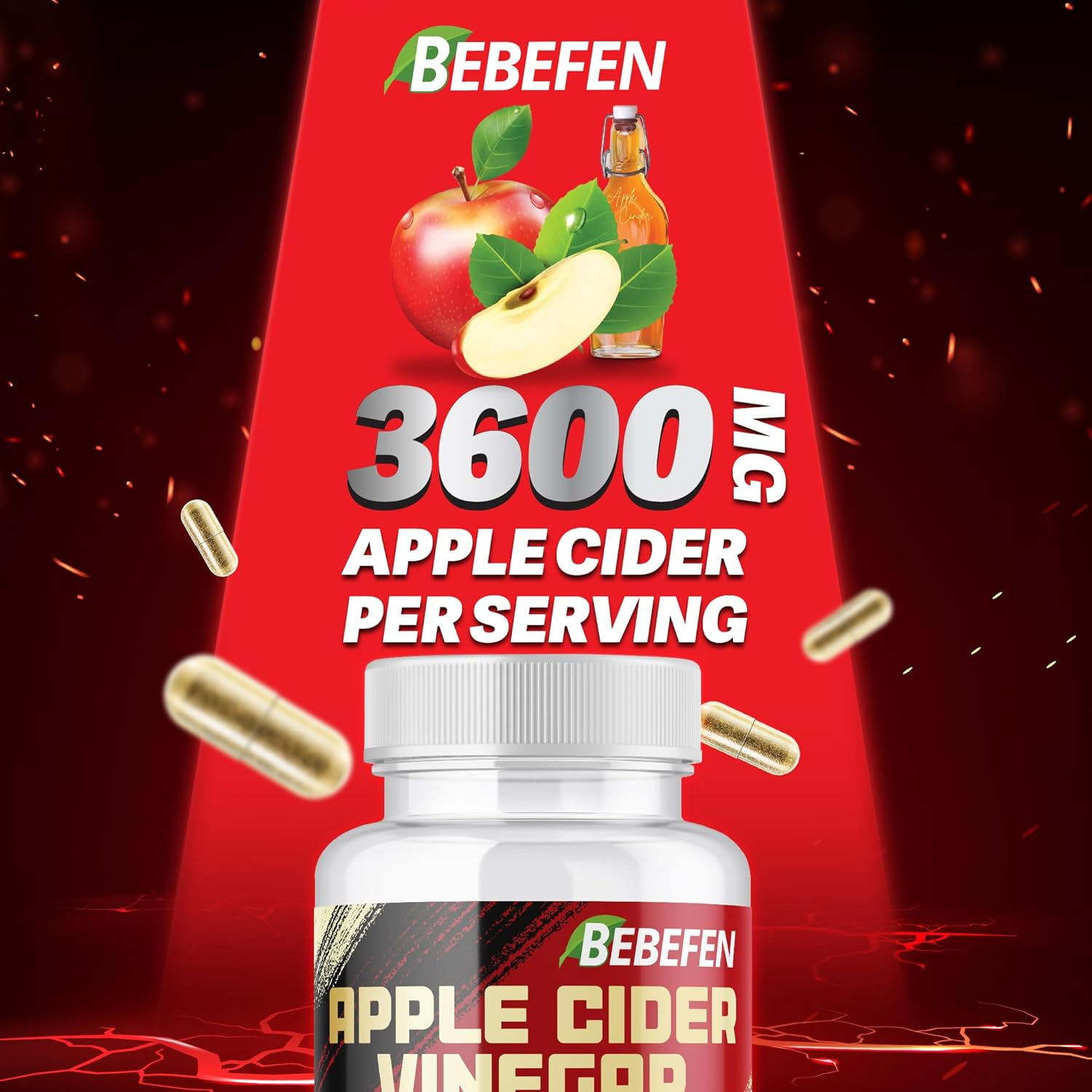 BEBEFEN Apple Cider Vinegar Capsules 3600Mg per Serving Extra Strength - Non-Gmo, Gluten Free Supplement - 60 Count image number 2