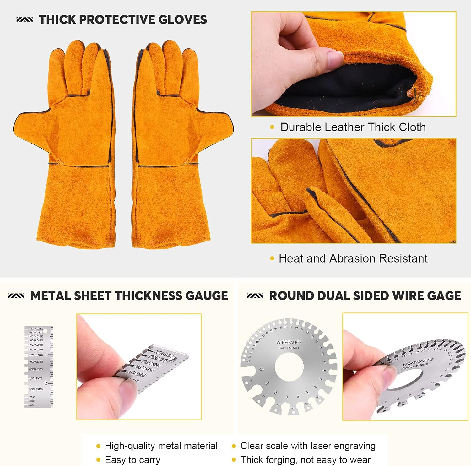 Mardatt 6Pcs Industrial Slag Removal Welding Tools and Accessories Includes 10 Inch Welding Chipping Hammer, 8 Inch Welding Pliers, Wire Brush, Welding Gloves, Wire Gauge, Metal Sheet Thickness Gauge image number 2