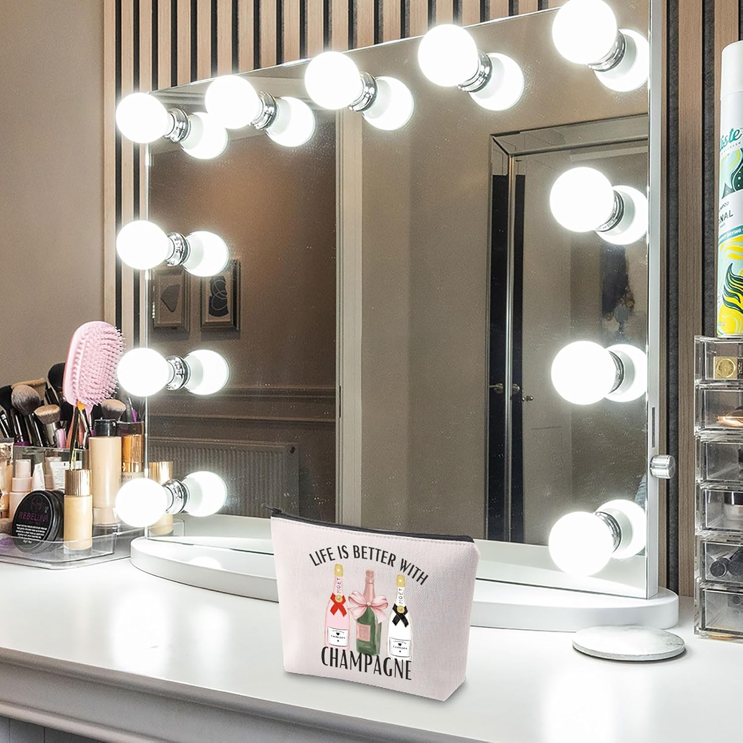 TGBJE Champagne Lover Gifts Life Is Better with Champagne Makeup Bag Girls Wine Trip Gift Bachelorette Party Zipper Pouch, Life Champagne Bag, All image number 5