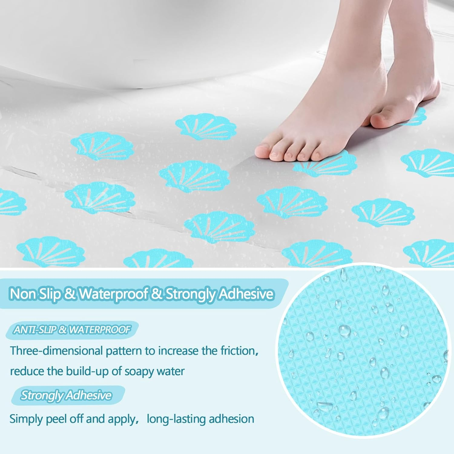 48Pcs Bathtub Stickers Non-Slip, FHDUSRYO anti Slip Shower Stickers, Safety Shower Treads Strips with Scraper, Adhesive Decals Appliques for Bath Tub, Showers Floor, Stairs, Ladders (Blue) - Blue image number 6