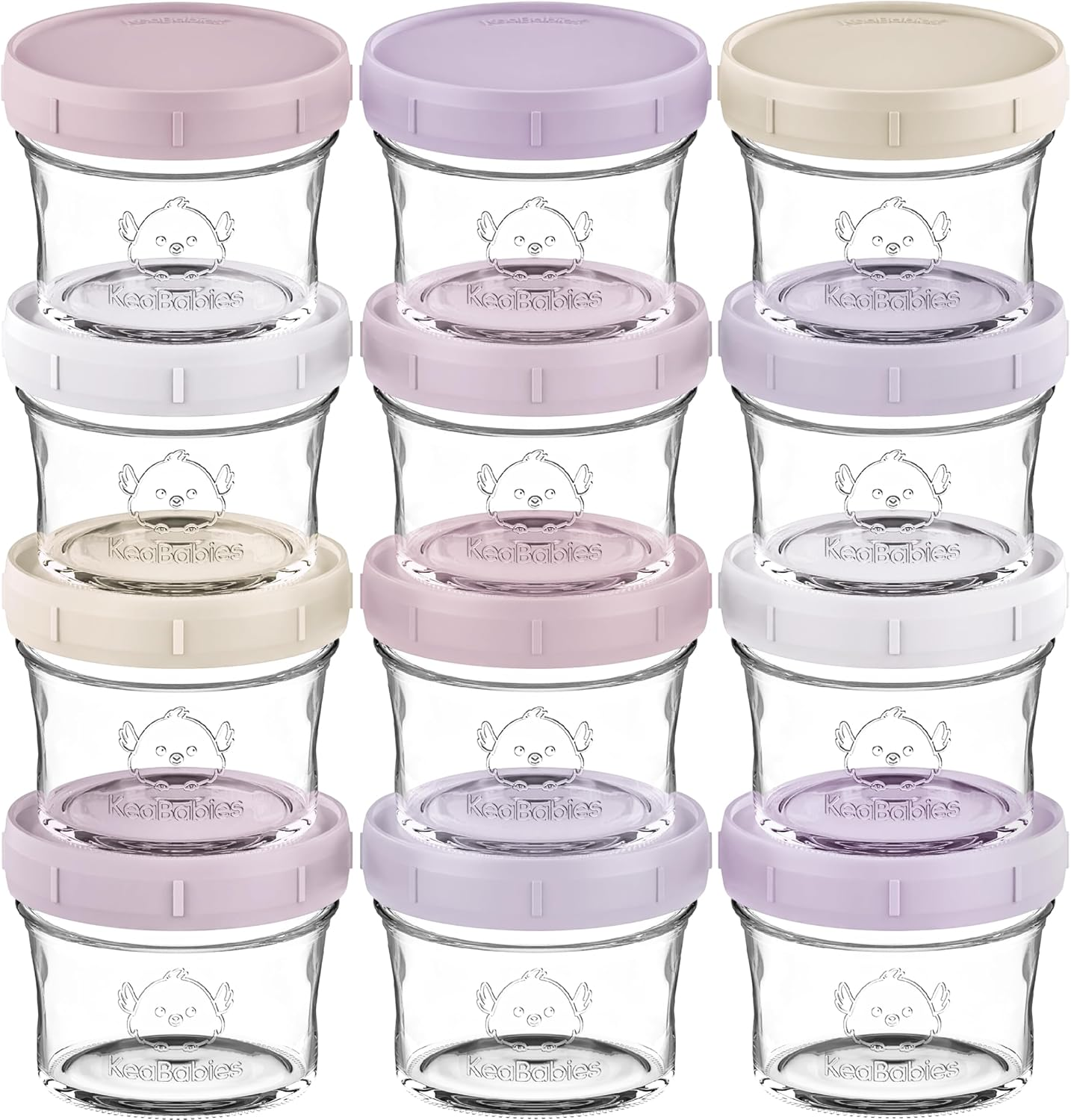 Keababies 12-Pack Baby Food Storage - Leak-Proof, Microwavable Baby Food Storage Containers, Puree Glass Baby Food Containers, Baby Food Jars with Lids, Baby Food Freezer Tray (Kea)