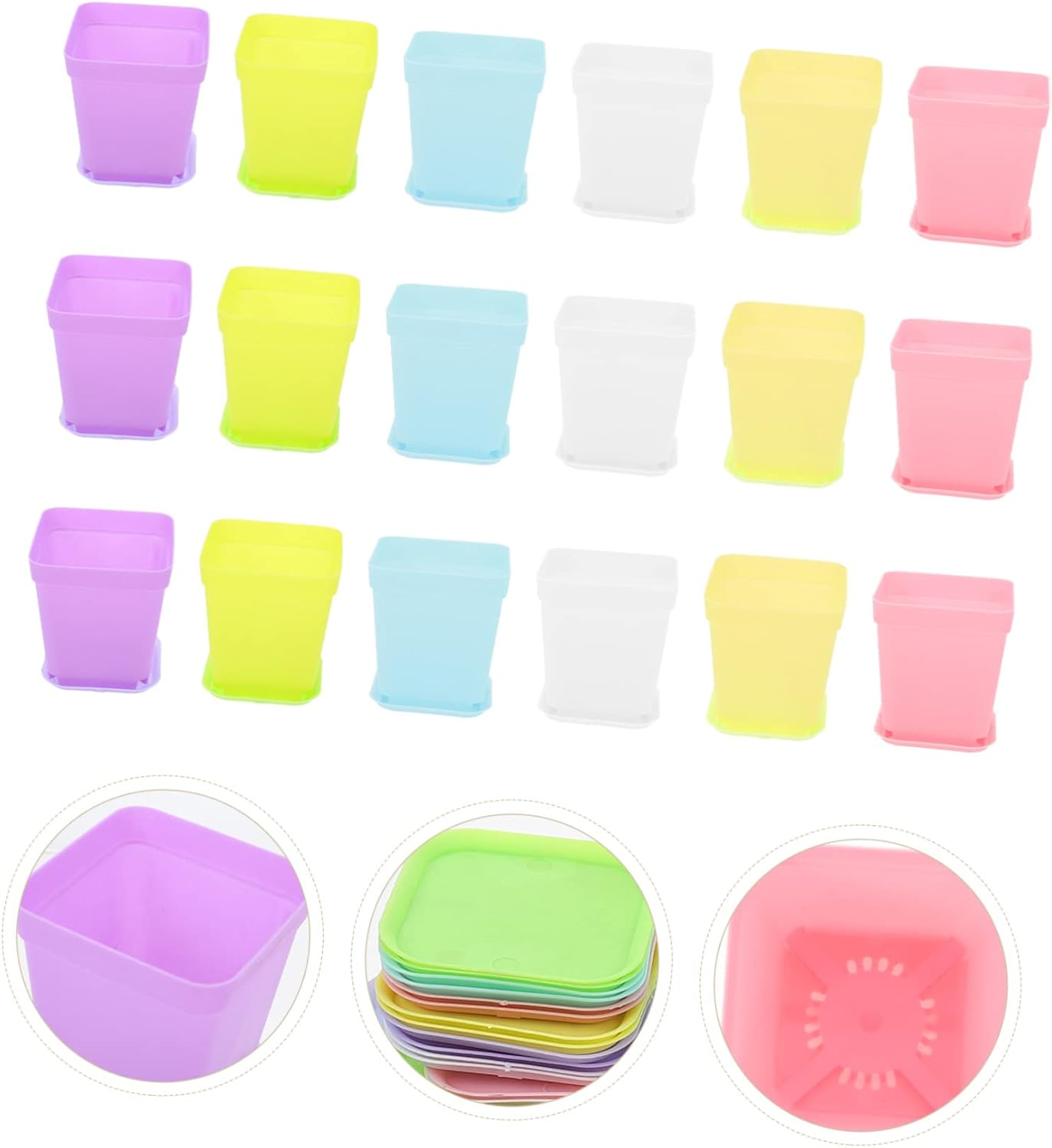 OFFSCH 18Sets Plastic Plant Nursery Pots Succulent Flower Pot for Gardening Trays for Garden Supply and Succulent Outdoor Use image number 4