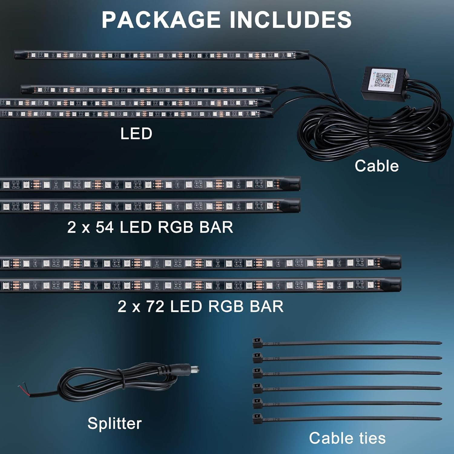 Underglow Light Strip RGB - 4PCS Car Neon Lights Kit with 252 Leds, Bluetooth APP Control, 8-Color RGB & Music Sync, Waterproof PVC Strips for Cars, Trucks, Suvs image number 1