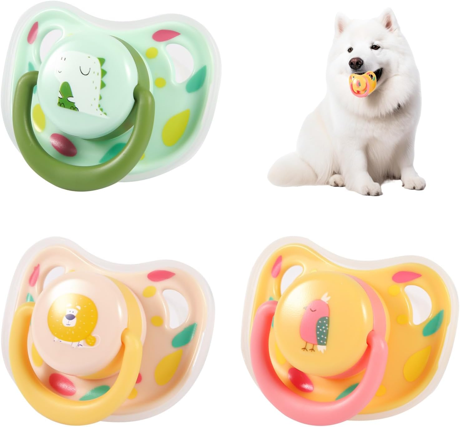 PEUTIER 3Pcs Dog Pacifiers, Silicone Puppy Kitten Calming Pacifier Cute Dog Pacifier Chew Toy Pacifier Dog Toy for Small Dogs Cats (3 Colors) image number 1