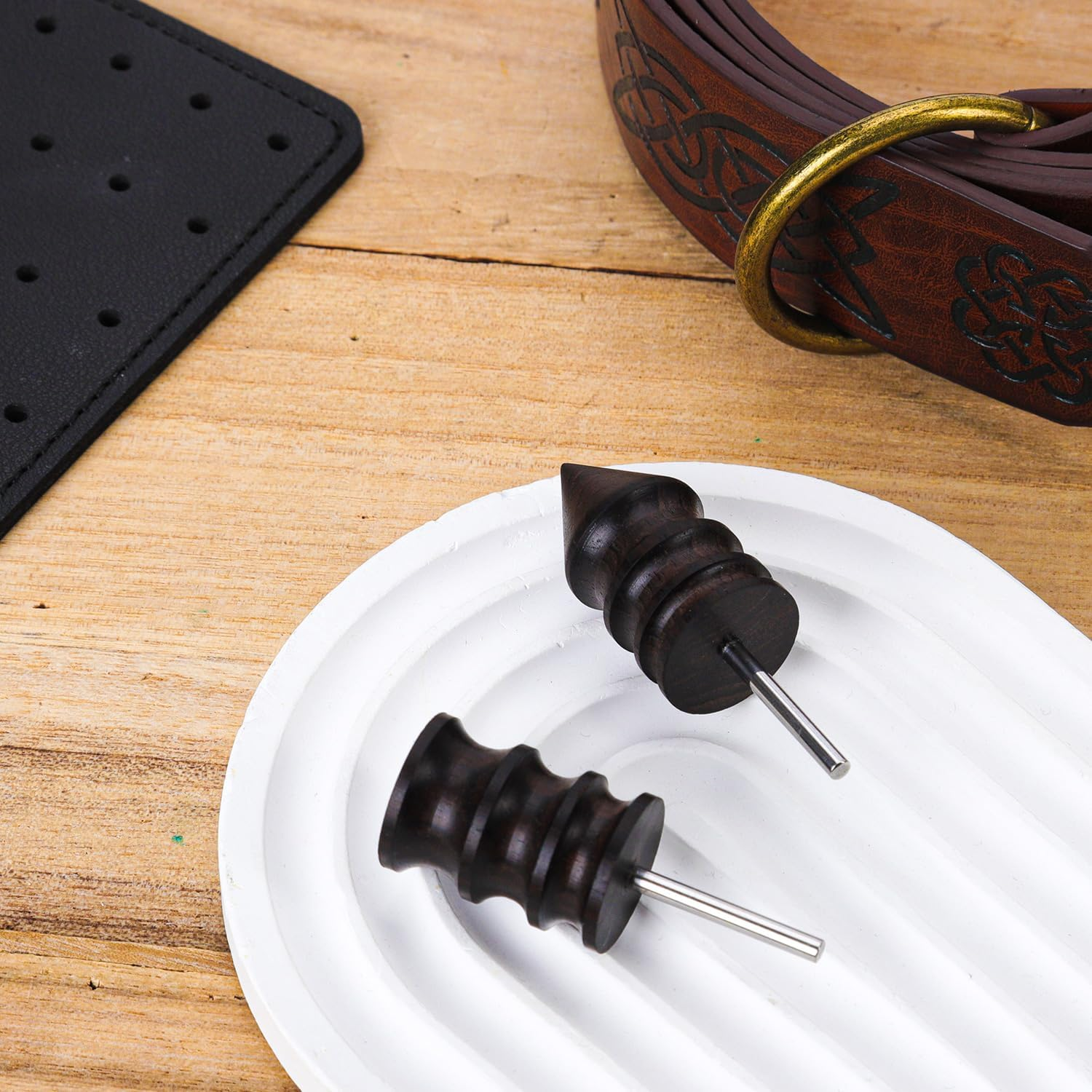 2Pcs Leather Slicker Burnishing Working Tool, 2 Styles Leather Edge Burnisher Leather Burnisher Pointed Tip Leather Burnishing Machine Accessories for Dremel Tool Leather Craft image number 5