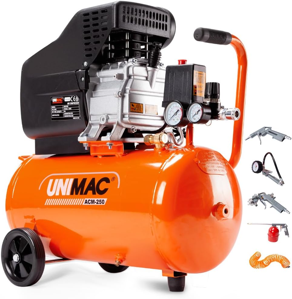 Unimac Portable Electric Air Compressor, 24L 2HP Direct Drive, Includes 5Pc Air Tool Kit image number 1