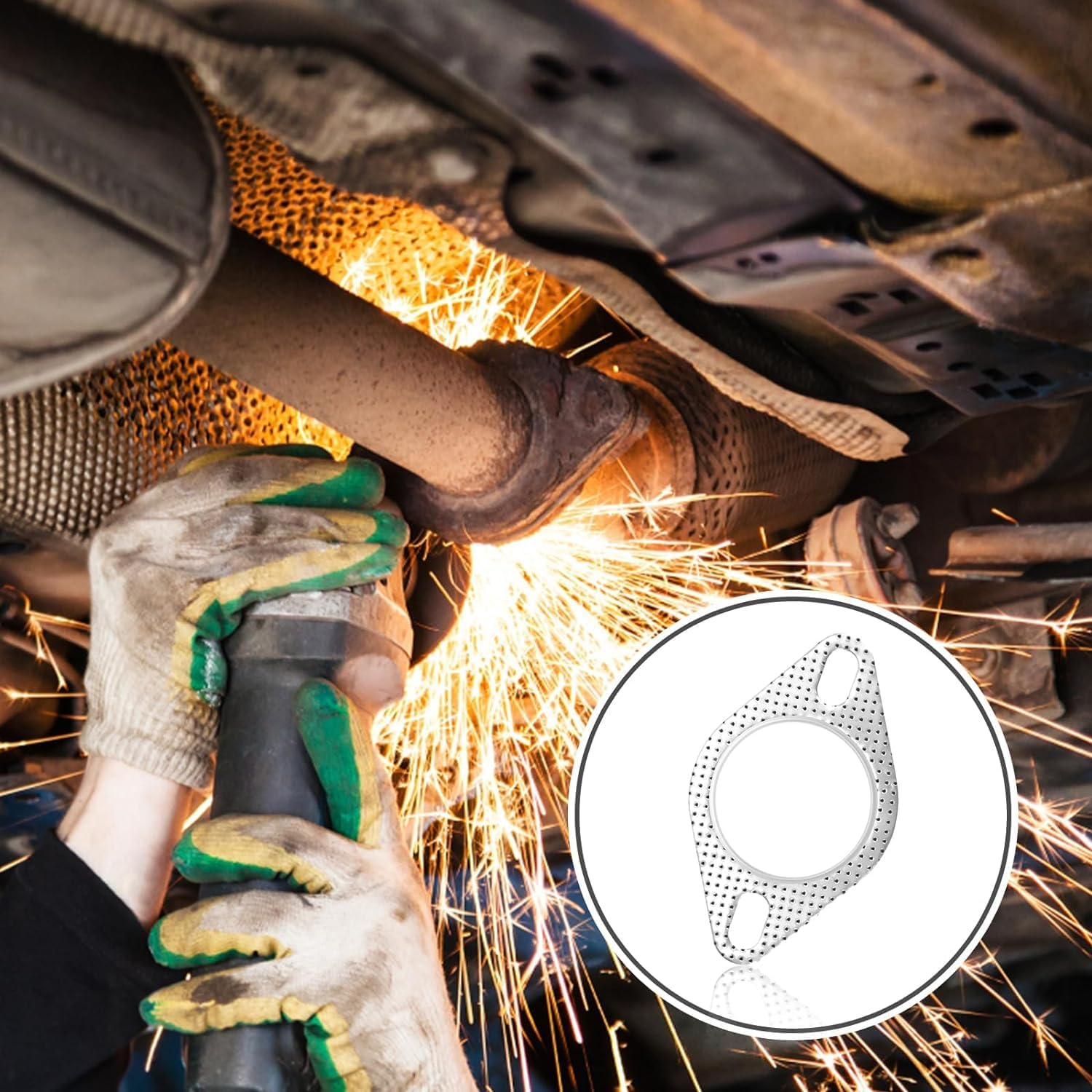 IONPSHG 6 Pcs Car Exhaust Gasket Standard 3" 2-Bolt Exhaust Flange Gasket Replaces OEM#120-06310-0002 Standard Exhaust Manifold Gasket Aluminium Alloy High Temp Gasket Material Car Accessories image number 6