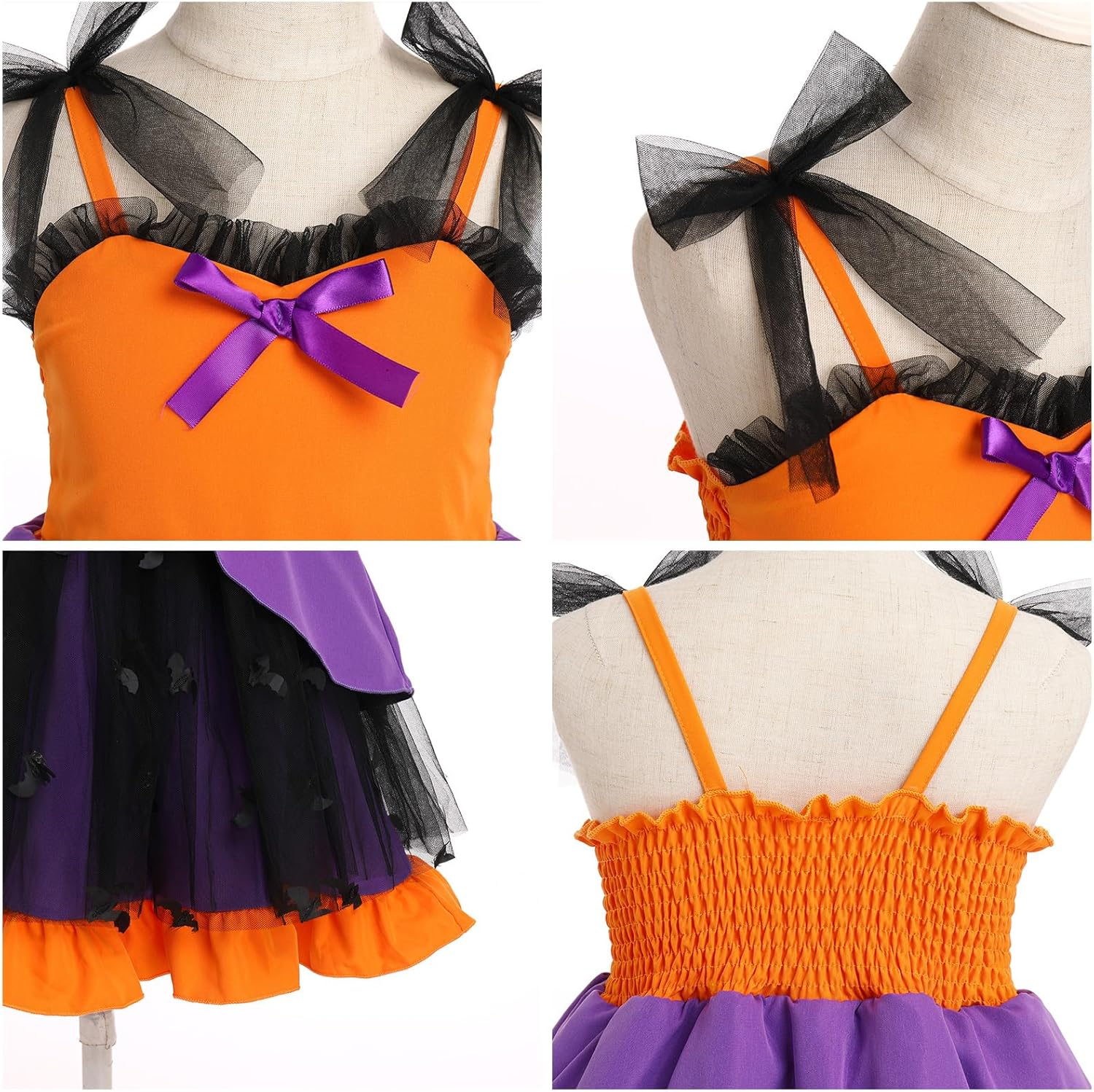 IDOPIP Baby Girls Halloween Tutu Dress Pumpkin Witch Princess Birthday Party Dresses Ruffle Tulle Bowknot Dress up Costume image number 5