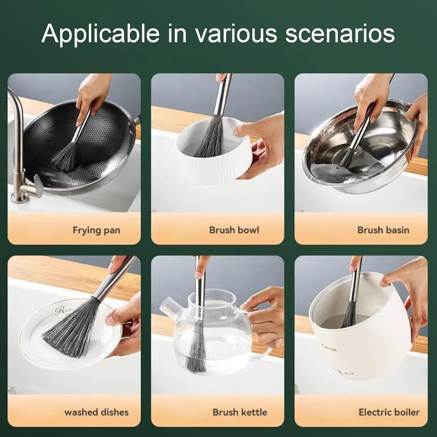 Steel Scourer - Stainless Steel Scrubber Cleaner - Scrubbing Brush with Handle, Metal Scrubbers | Deep Cleaning Scrubber Pots Pans Tumblers for Cleaning Dishes image number 5