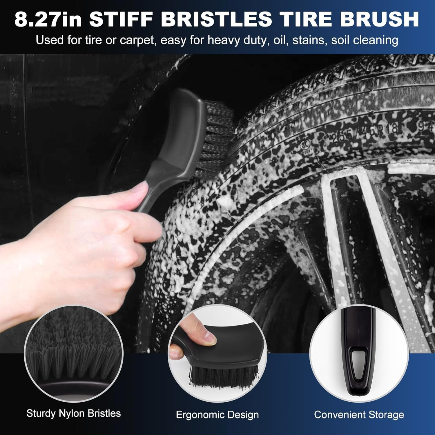 Car Wheel & Tire Brush Set, Wheel Cleaner Brush, Soft & Stiff Bristle Cleaning Brush, Wheel Brushes for Cleaning Wheels, Rim Brush for Car Body Exterior Surface, Truck, SUV, RV, Motorcycle image number 3