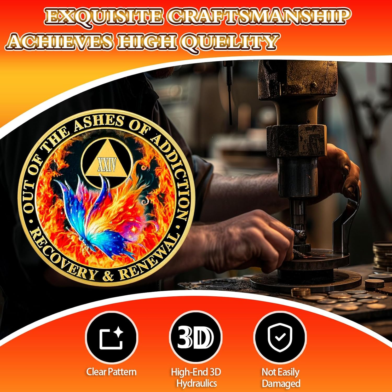 Butterfly in the Fire 24 Year Sobriety Coin, Recovery & Renewal AA Medallion - Celebrating Recovery Anniversary Tokens, Alcohol Free Sobriety Gifts for Women Men - 11 Year Sober image number 7