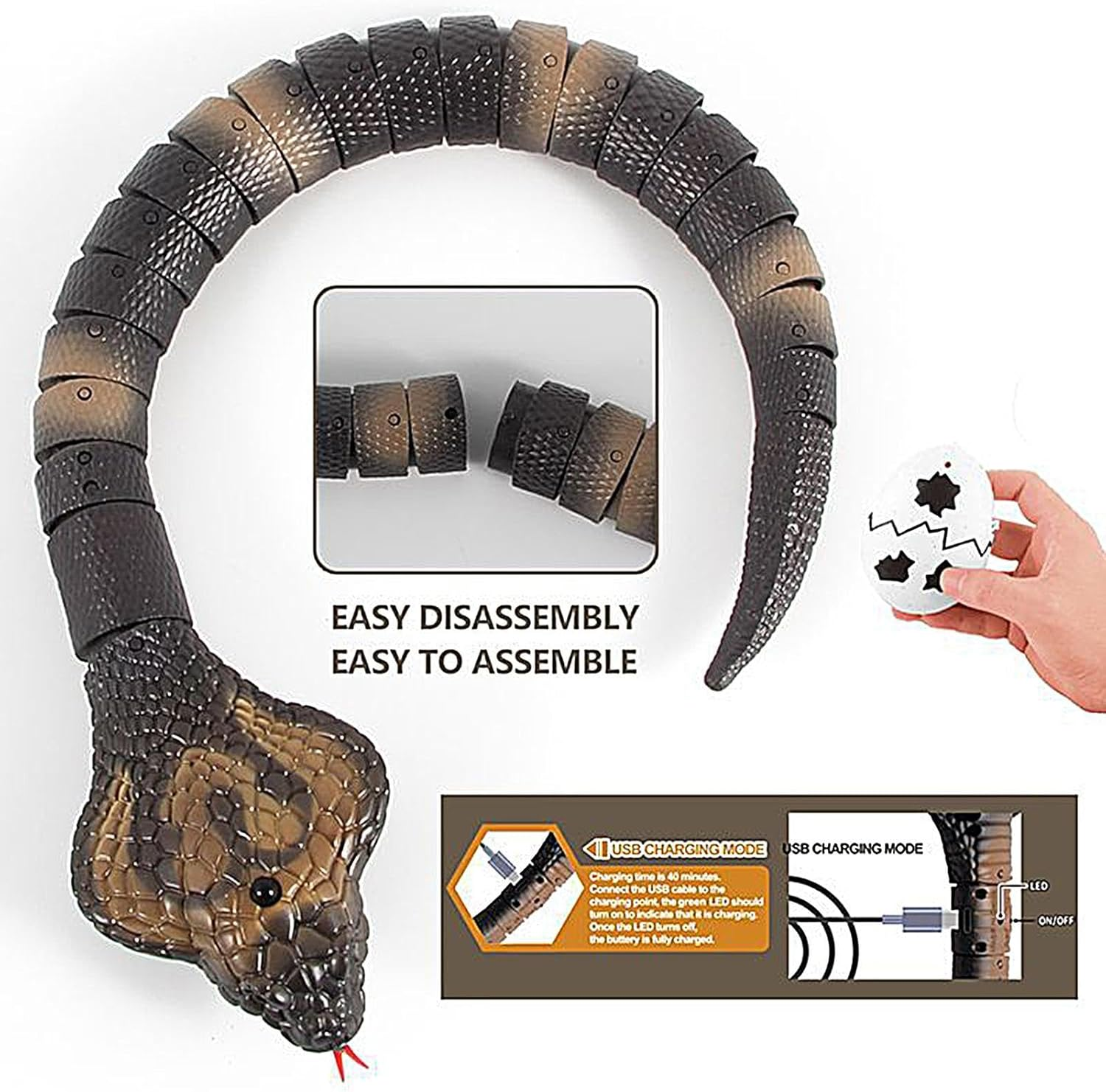 Remote Control Snake Cat Toy, Electric Cobra Cat Toy, Realistic Snake Toy, Smart Sensor Cat Toy, Obstacle Avoidance Toy, Interactive Cat Toy, Remote Control Cobra, Realistic Cat Play Toy, Double Funct image number 1