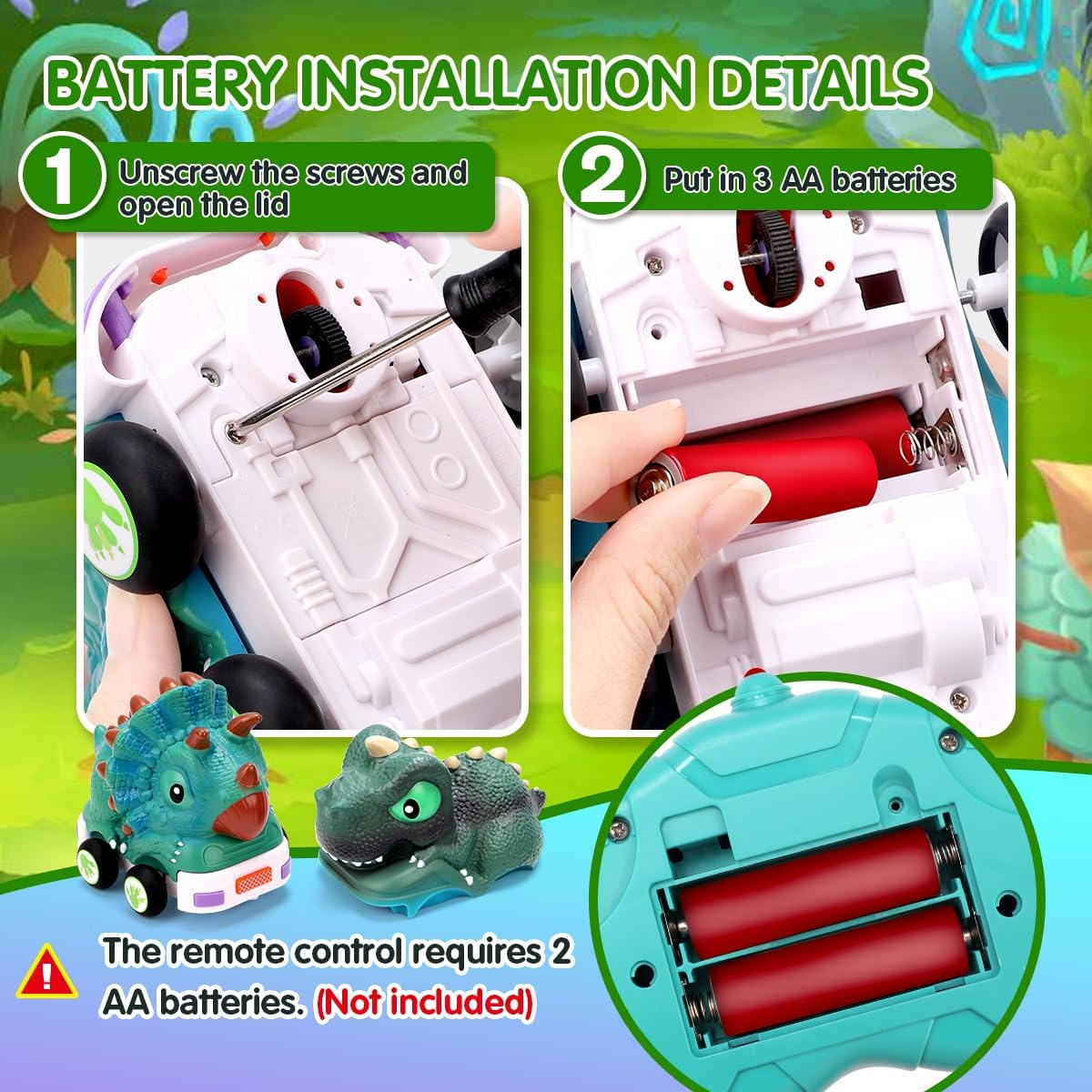 Remote Control Car for Toddler Age 2 3 4 5,Dino RC Cars with Light & Music，Electric Dinosaur Toys for Kids，Christmas Birthday Toy for Boys & Girls image number 2