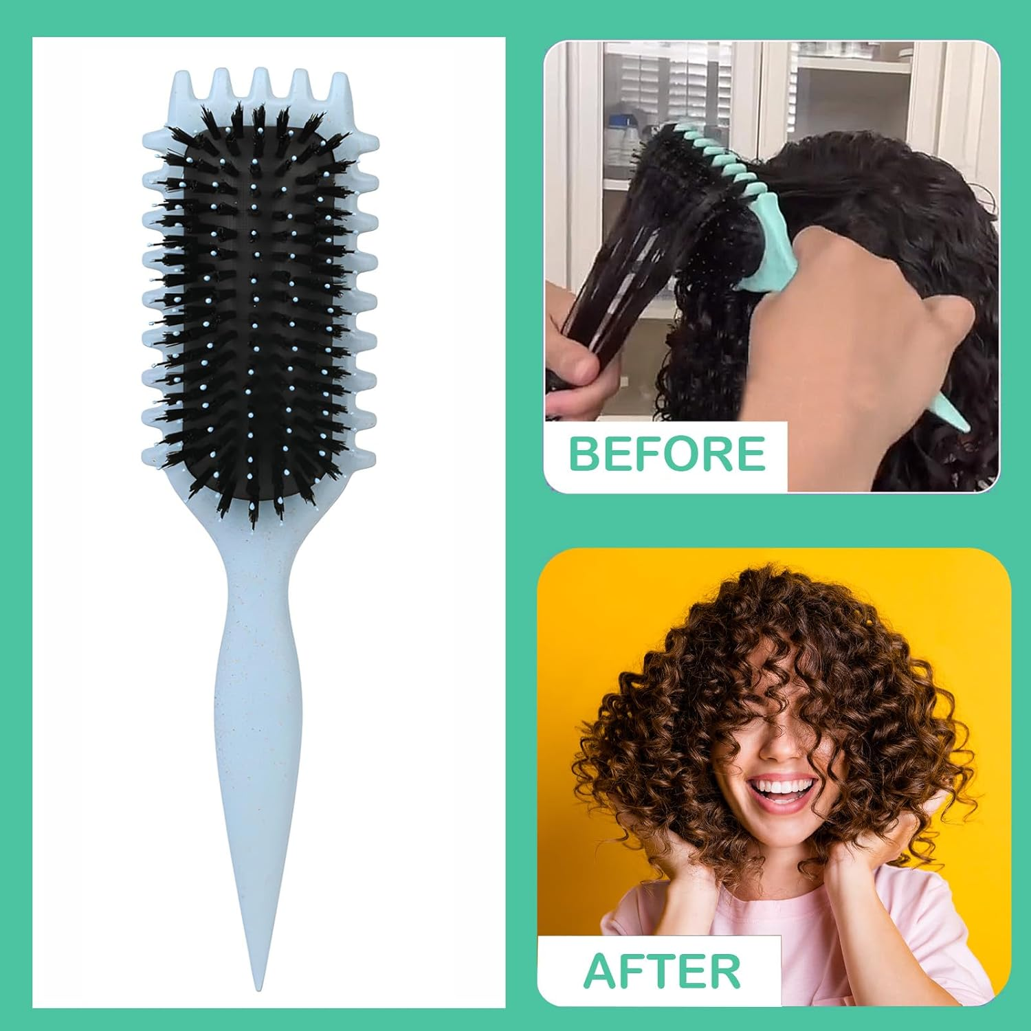 New Curly Hair Brush, 2025 Newest Brush Less Pulling Styling Brush for Men and Women, Curl Brush,Boar Bristle Hair Brush Styling Brush for Detangling (Blue) - Purple image number 3
