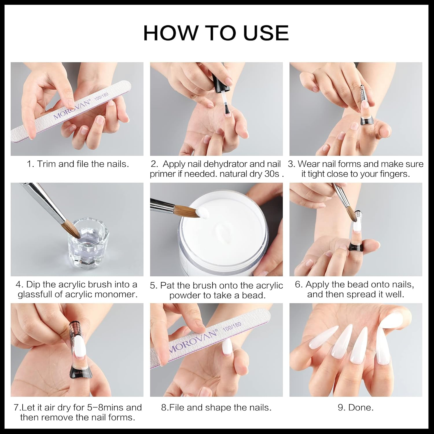 Morovan Black Acrylic Powder for Nails - 2Oz Professional Acrylic Nail Powder Polymer Black Nail Powders for Acrylic Nail Extension Carving image number 1