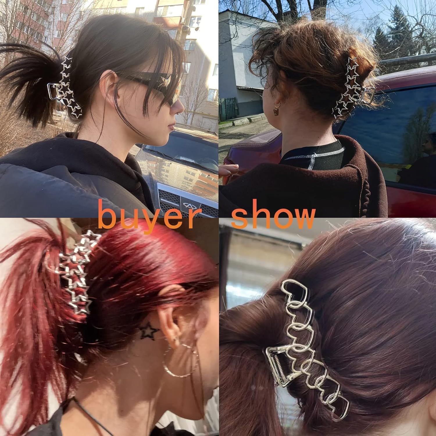 VOTACOS 2PCS Y2K Metal Hair Claw Clips Star Heart Hair Clips for Women Big Nonslip Design Claw Hair Clips for Thick and Thin Hair Stitching Silver Large Hair Accessories for Women and Girls. image number 2