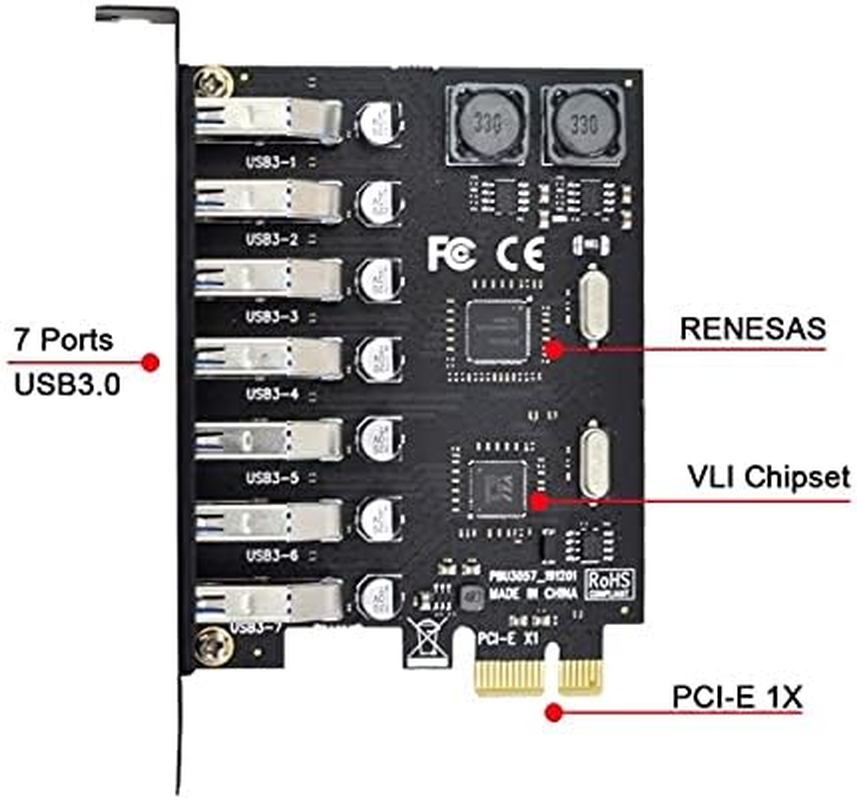 NFHK 7 Ports PCI-E to USB 3.0 HUB PCI Express Expansion Card Adapter 5Gbps for Motherboard image number 2