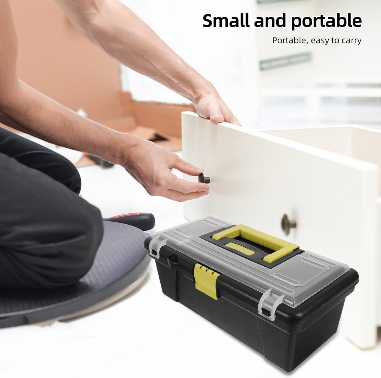 Housoutil Heavy Duty Plastic Tool Box, 10 Inch Portable Organizer with Handle Multi-Functional Storage Case, Tool Organizer for Diy Projects and Repairs image number 6