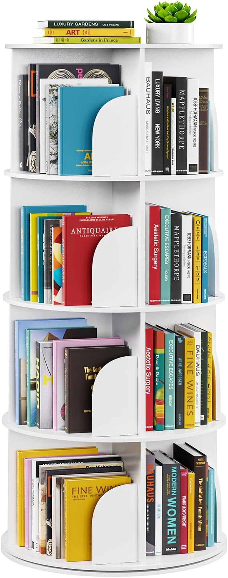 Spaceaid 4 Tier Rotating Bookshelf Tower, Spinning Bookcase Lazy Susan, Revolving 360 Book Shelf Storage round Carousel, Vertical Rotate Turning Spiral Corner Organizer, White image number 4