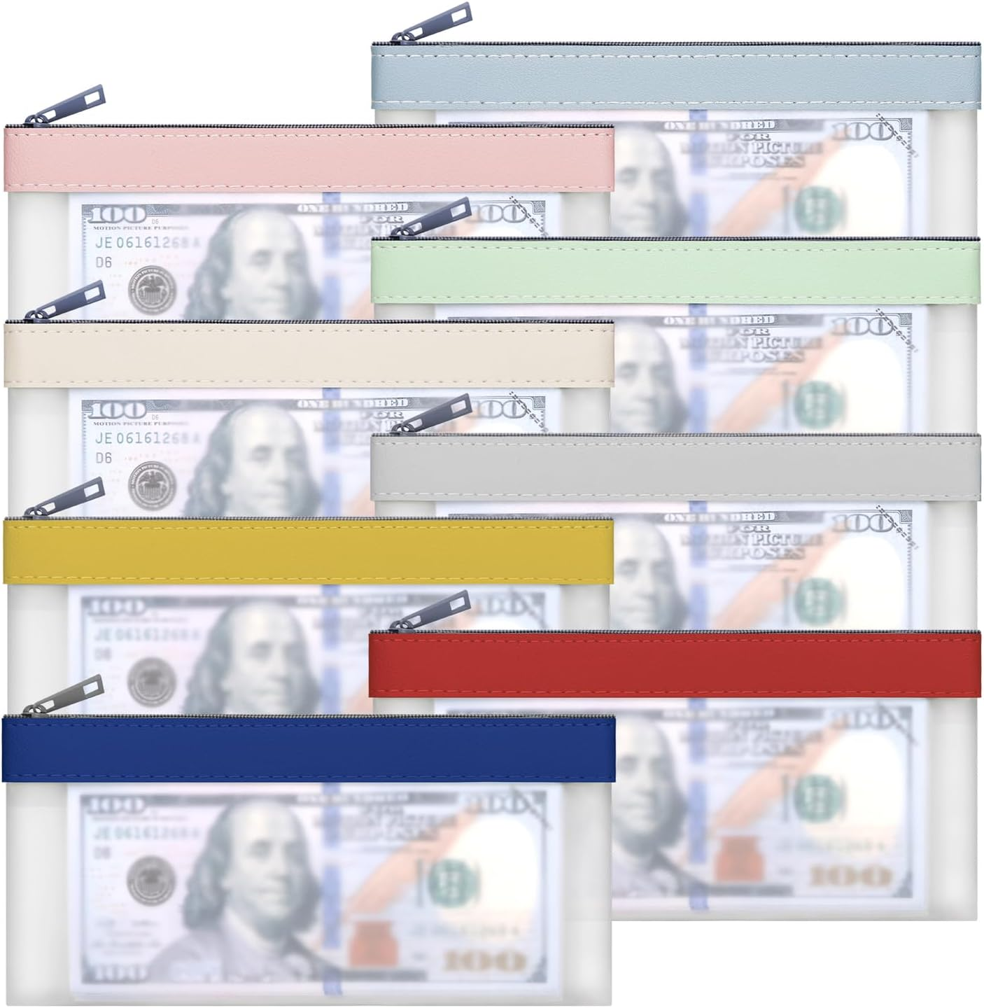 4 Pieces Money Bags with Zipper, Cash Envelopes,7.6 X 3.7 Inch Money Pouch, Clear Bank Deposit Bags, Bank Bag, Cash Bag, Coin Bag for Collectors, Multi-Purpose Check Wallet with 4 Colors, Green, 7.6 X