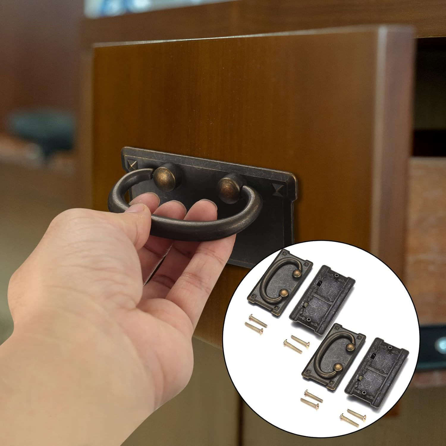 4 Pcs Drawer Pull Handles Knobs, Kitchen Cabinets Cupboard Pull Drop Knobs and Handles, Antique Furniture Door Pull Handles for Bedroom Wardrobe Dresser Drawer Cabinet Knobs Handles, 95X51Mm image number 2