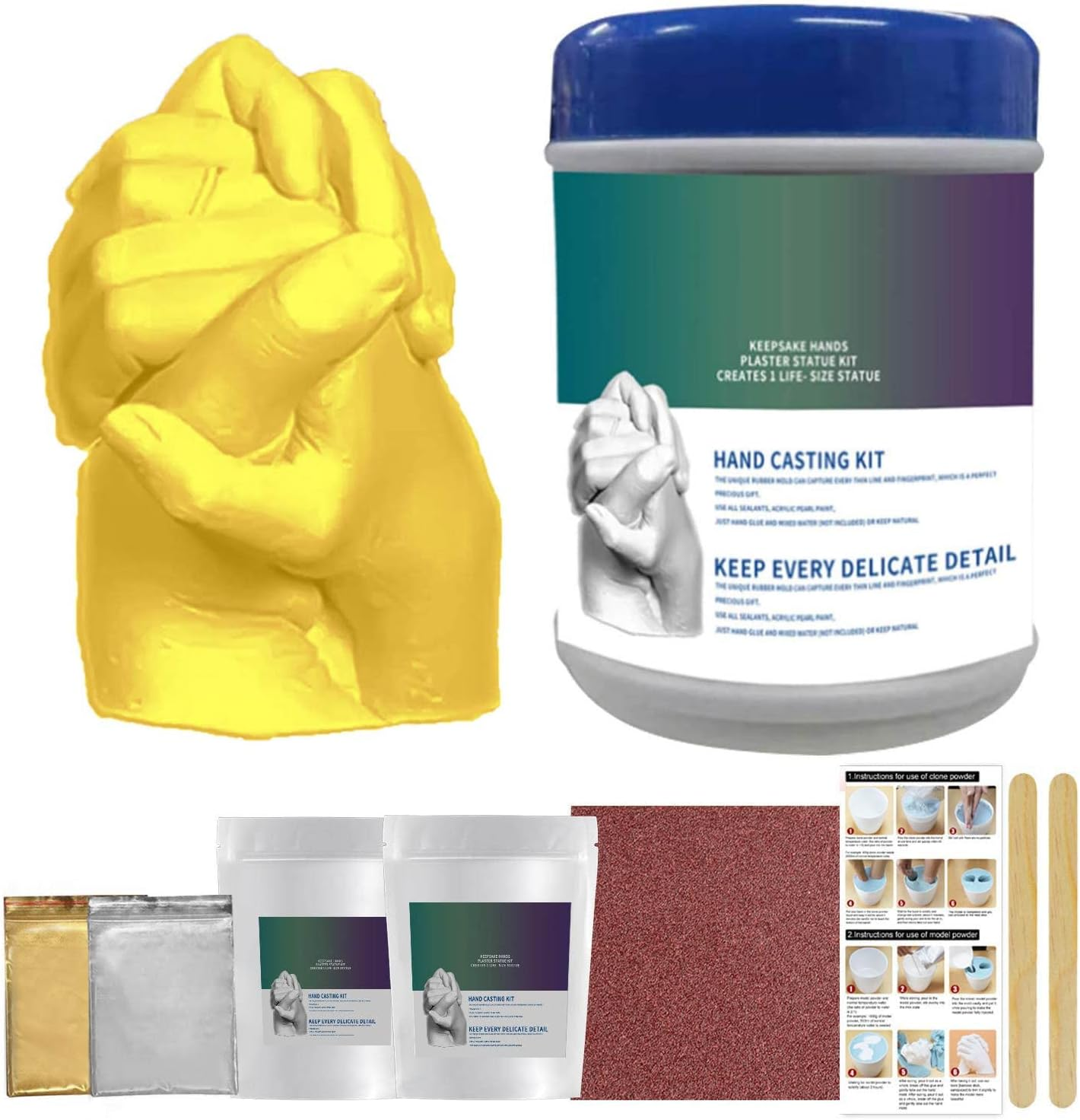 2 Set Family Hand Casting Kit 3D Gift,Hand Moulding Kit Couples for Childrens Adults,Holding Hands 3D Keepsake Casting Moulding Model Kit,Ideal Valentines Gift,Wedding Gift, Activity for Couples image number 3