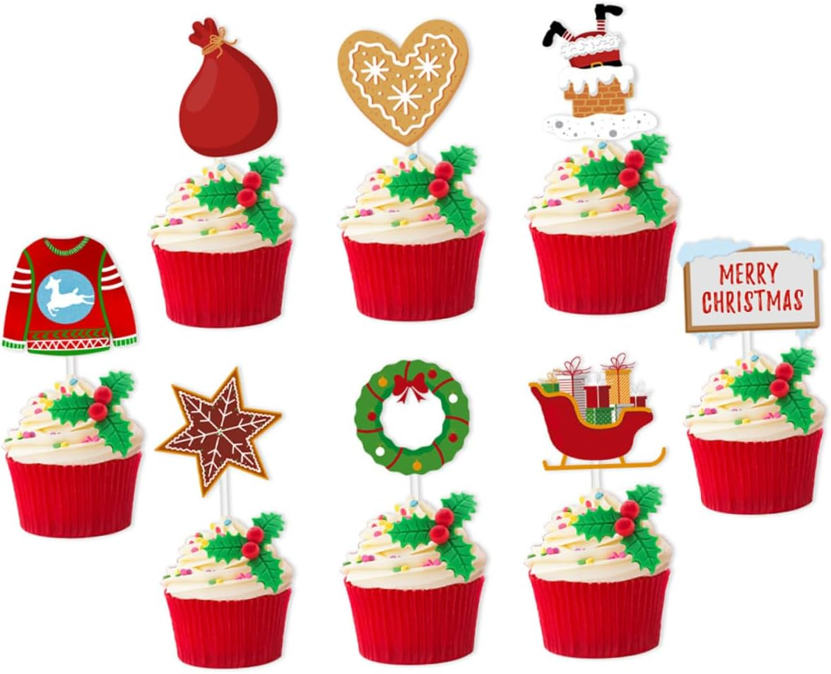 24Pcs Christmas Cake Decoration Festive Cupcake Toppers for Birthdays Showers Holiday Parties Lightweight Easy to Use Christmas Themed Picks for Cakes Desserts image number 5