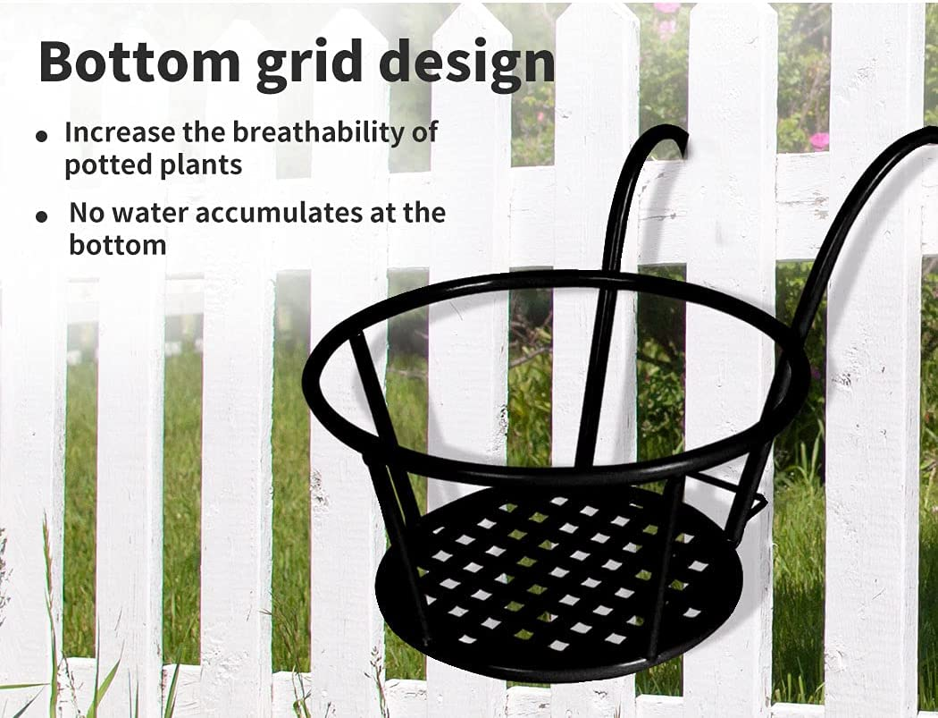 Levede Rail Pot Plant Basket Metal - Holder, Outdoors, Indoors, Shelf, Flower, Balcony, Planter, Stand, Black