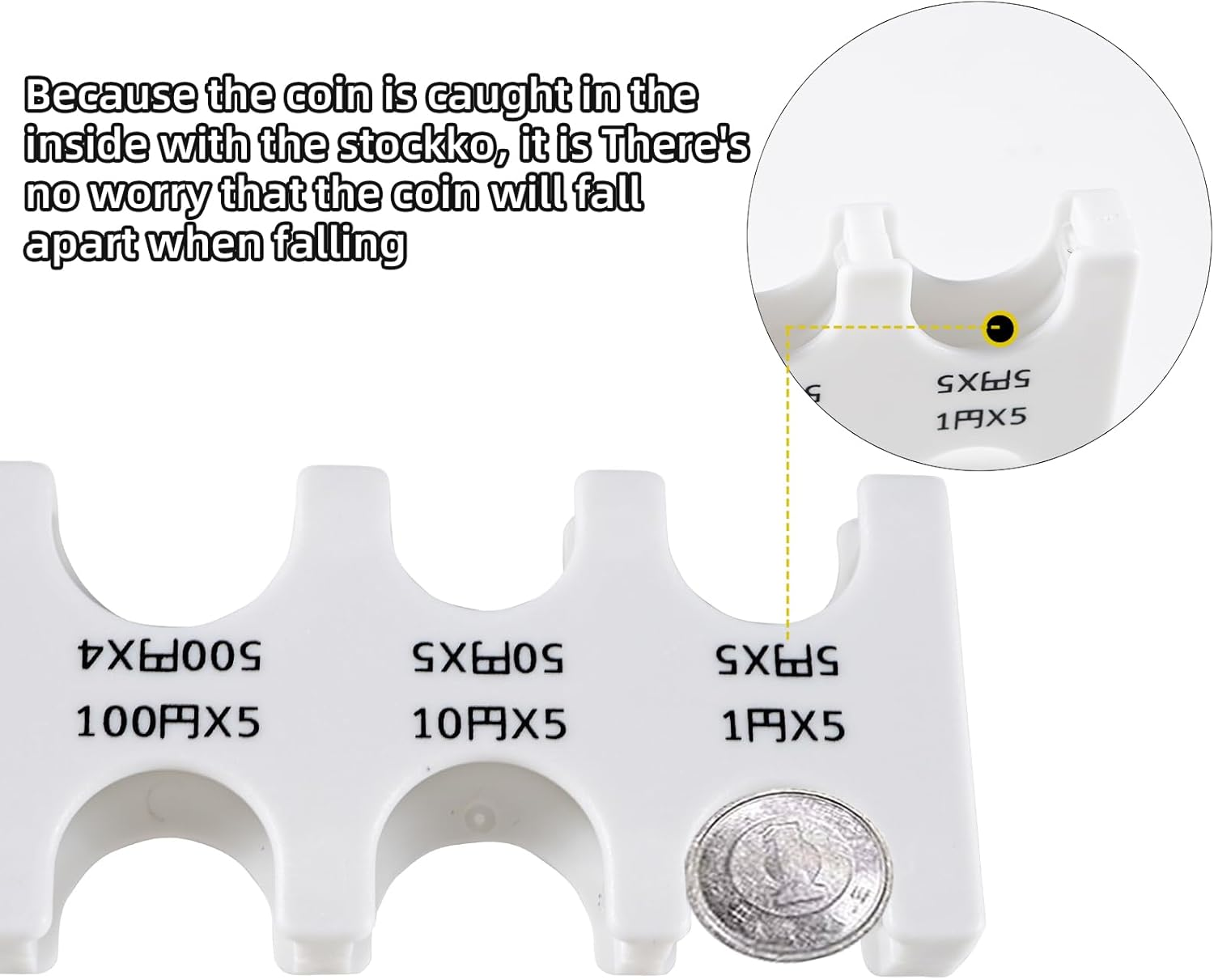 Japanese Yen Coin Holder Hard Case Organizer and Storage for Coins Rectangle JPY Coin Organiser and Dispenser, Plastic Coin Sorter Wallet, White, Storage image number 4