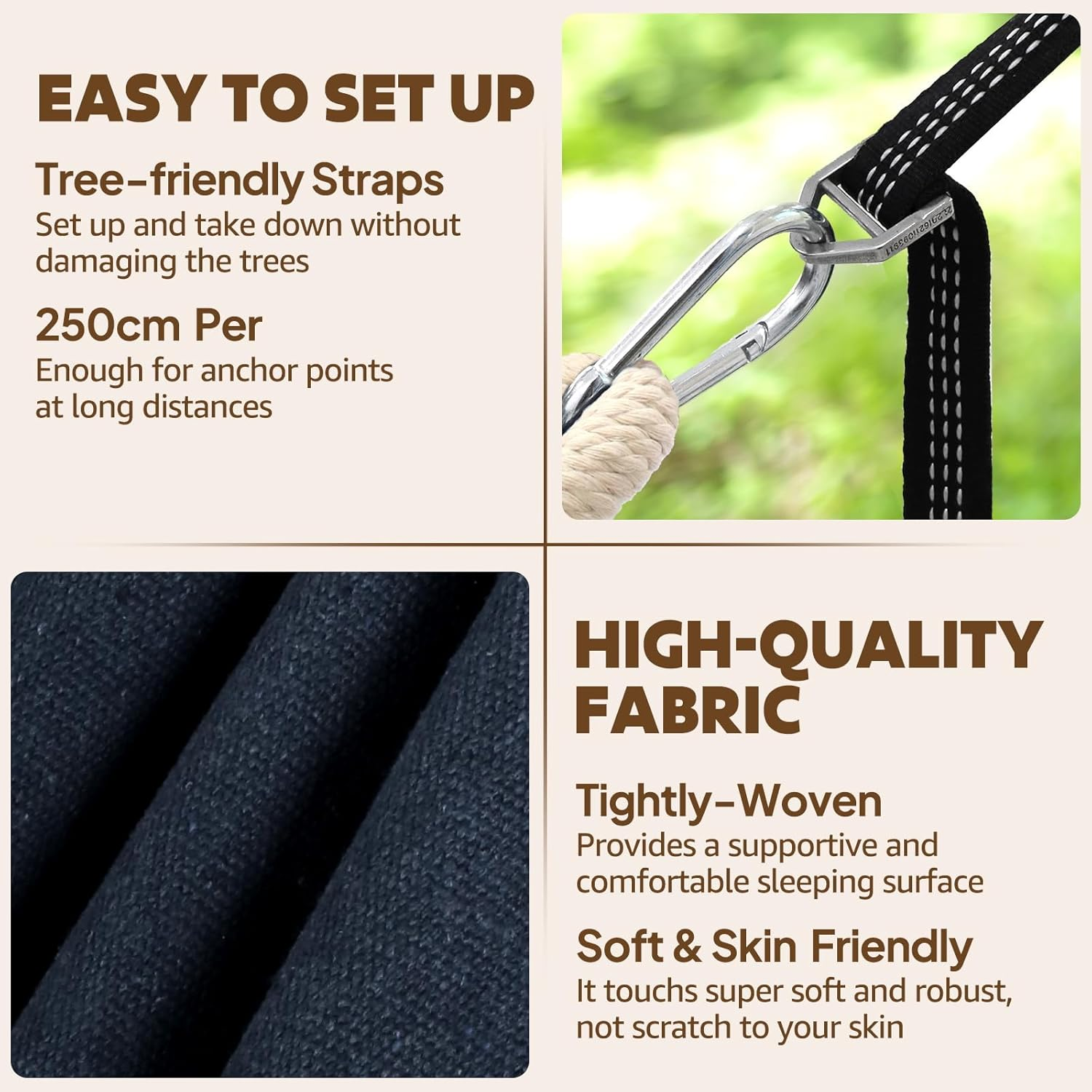 Chihee Cotton Hammock Large Soft Breathable Camping Hammock Holds up to 660Lbs Portable Tree Hammock with Detachable Spreader Bar Pillow 2 Strong Webbings 2 Carabiners Patio Garden Indoor Outdoor image number 5