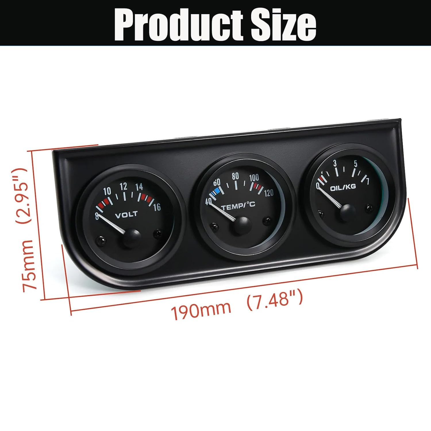 BYYOUIV 52Mm 3-In-1 Car Gauge Kit - Voltage Meter, Water Temperature, and Oil Pressure Gauges - Auto Dashboard Triple Gauge Set for 12V Cars image number 3