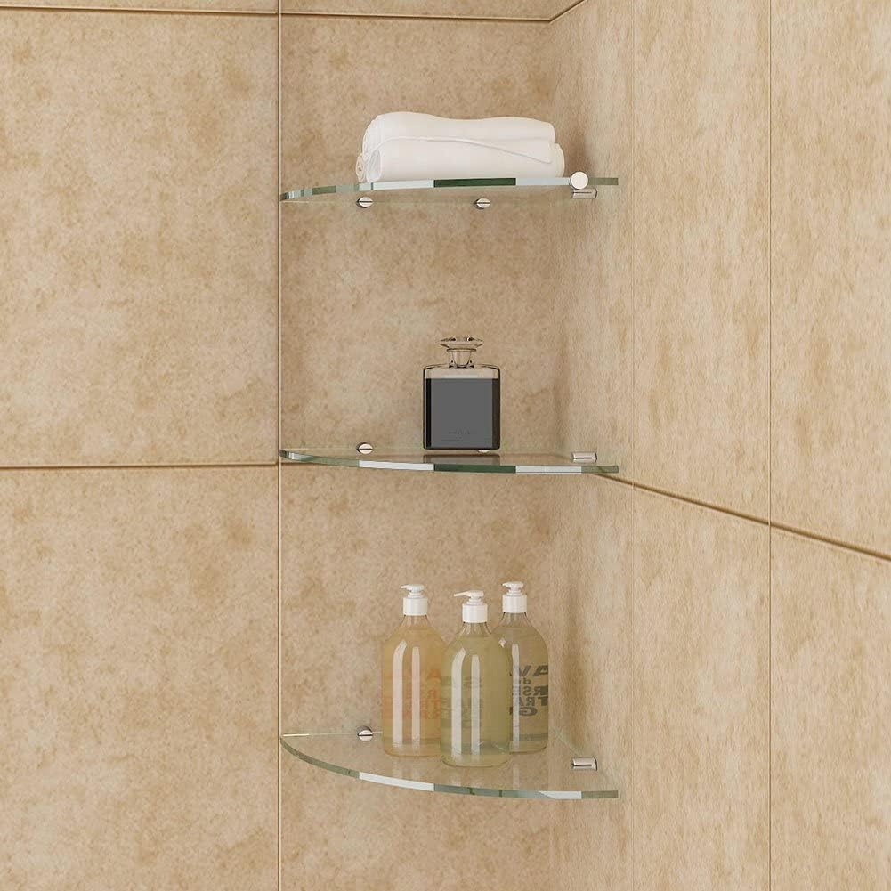 ELEGANT Corner Glass Shelf for Bathroom 8Mm Tempered Toughen Clear round Glass 312X255Mm image number 2