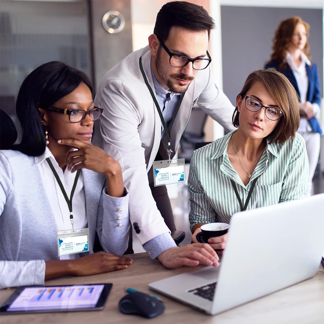 50Pcs Clear Name Tags with Neck Lanyard, Clear Plastic Horizontal Name Tags Badge ID Card Holders and Flat Neck Lanyards, Black Lanyard Kit with Swivel Hook for School, Festival, Event image number 6