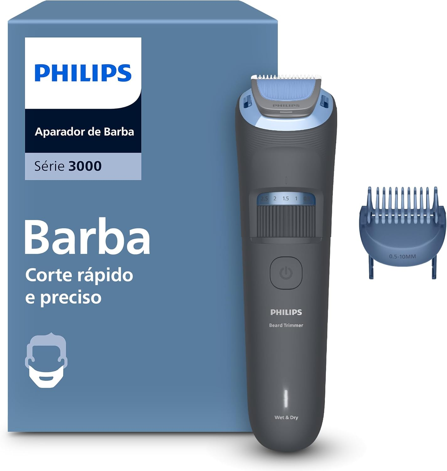 Philips Beard Trimmer 3000 Series - Self-Sharpening Metal Blades, 40 Lock-In Settings, Lift&Trim Comb, 100% Waterproof, Battery Indicator, USB Charging, Model BT3660/15
