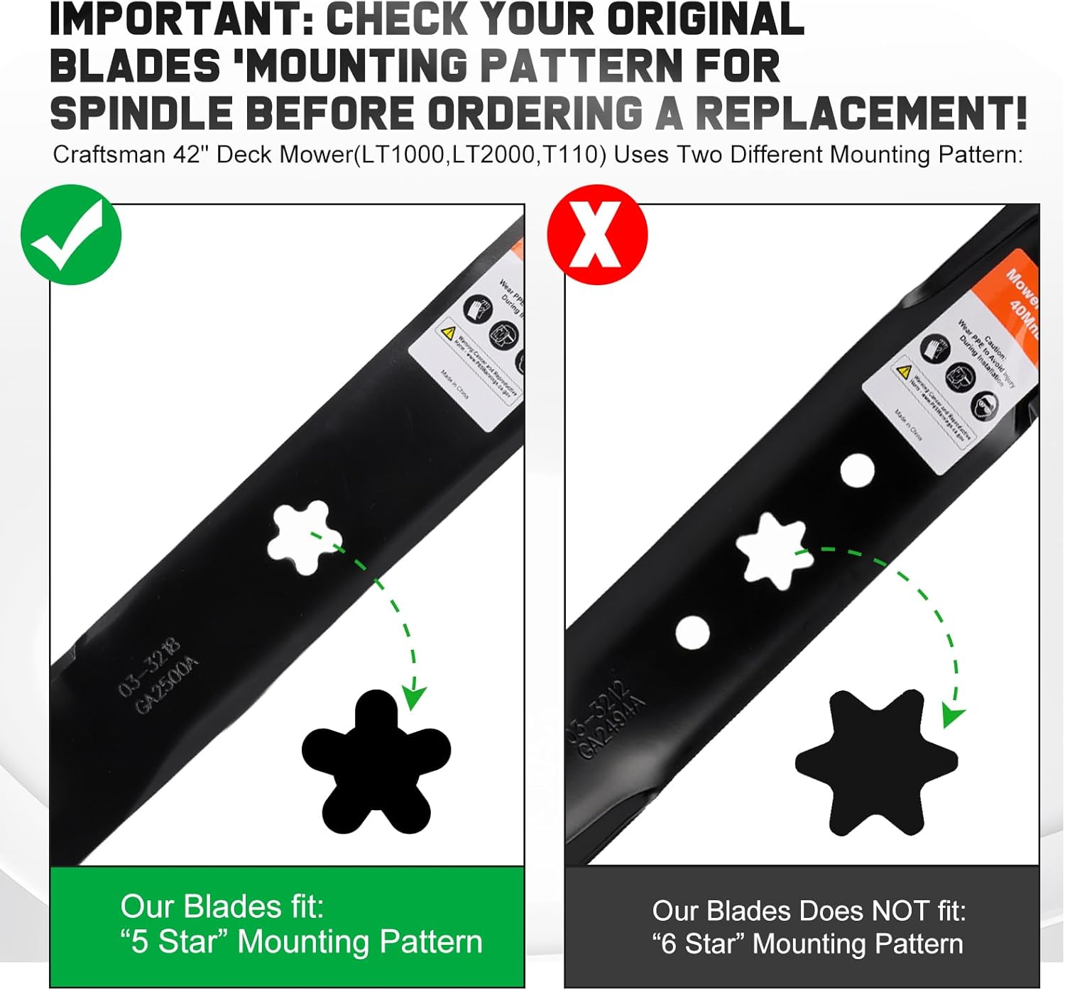 Grasscool 134149 532134149 Blade Mulching Set for Craftsman LT1000 YT4000 T1000 YS4500 DLT3000 LT2000 T2000 Husqvarna Poulan Pro 42 Inch Lawn Mower (2 Pack) image number 1