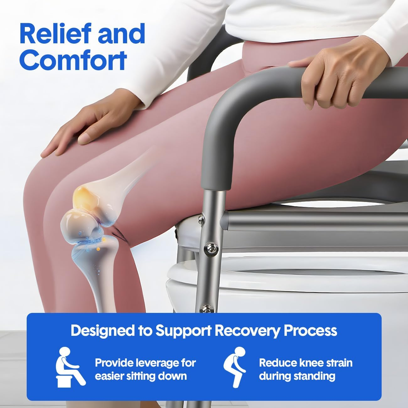 Raised Toilet Seat with Handles - Height Adjustable Elevated Toilet Seat Risers with Suction for Elderly, Seniors, Handicap, Pregnant image number 1