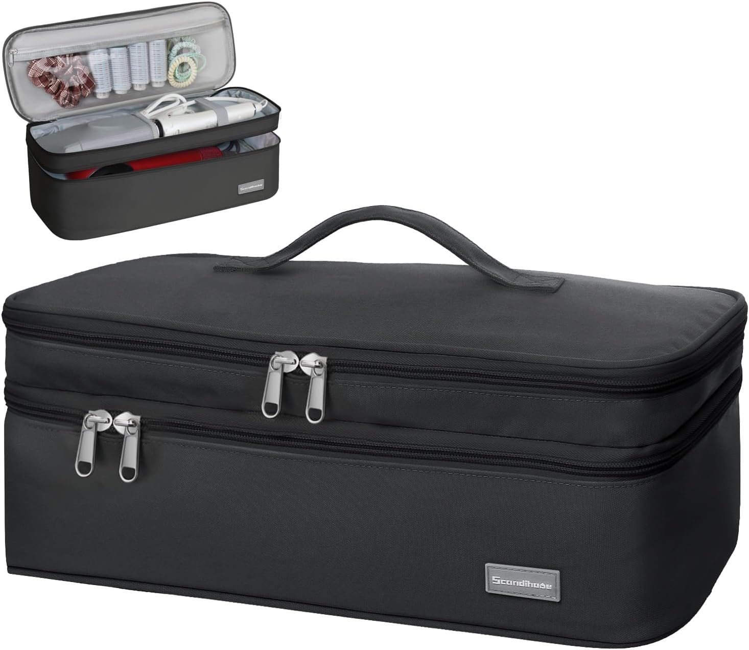 Double-Layer Travel Storage Bag Compatible with Dyson Hair Dryer and Attachments, Portable Carrying Case for Hair Dryer Brush/Volumizer/Styler/Hot Tools Scandihome Series, Black(Bag Only)