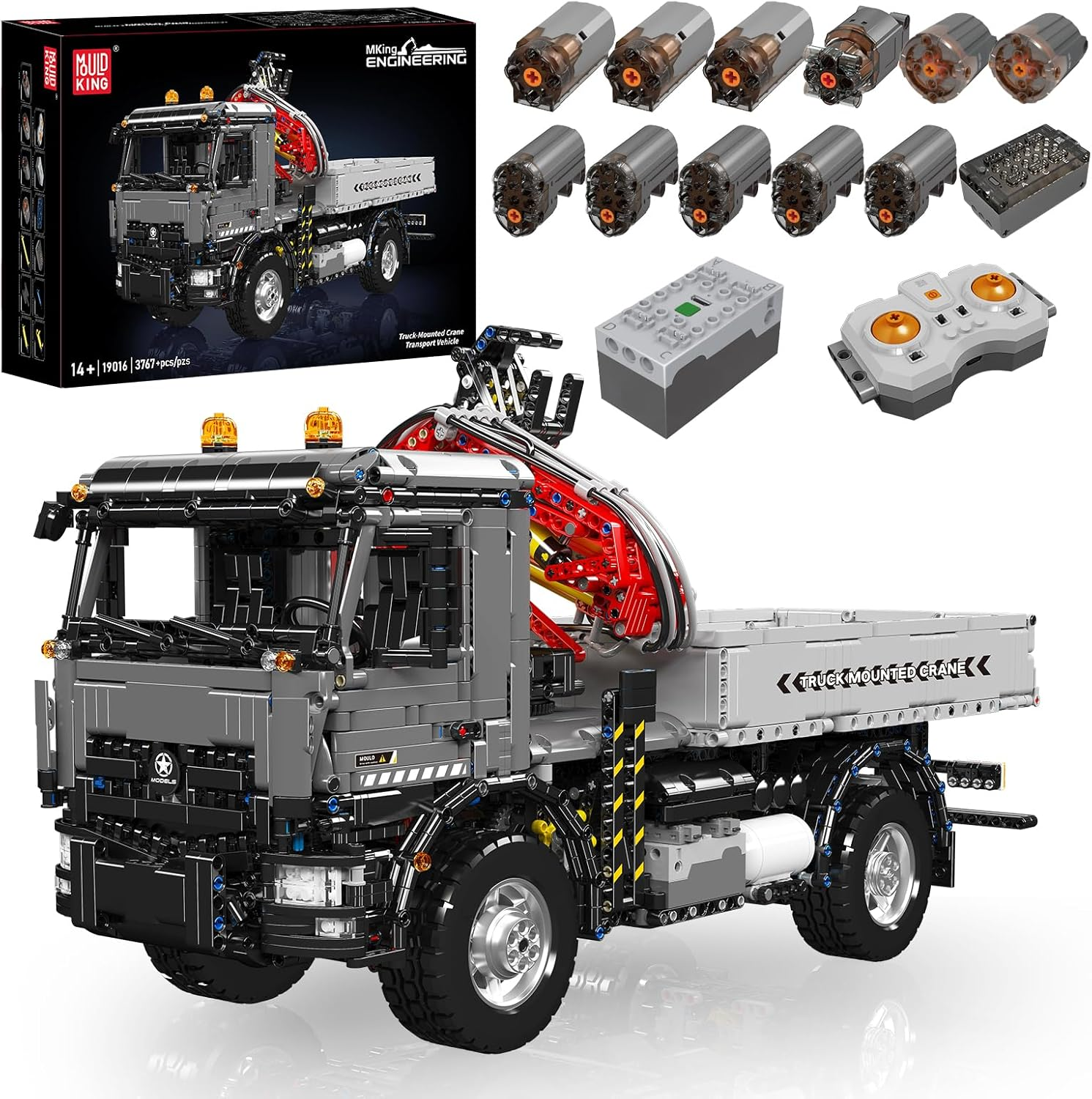 Mould King 19016 Mobile Crane Truck Building Kit,3767+ PCS Pneumatic Engineering Vehicle with Dual Remote Control, Construction Building Model Toy for Boys Adults Teens image number 1