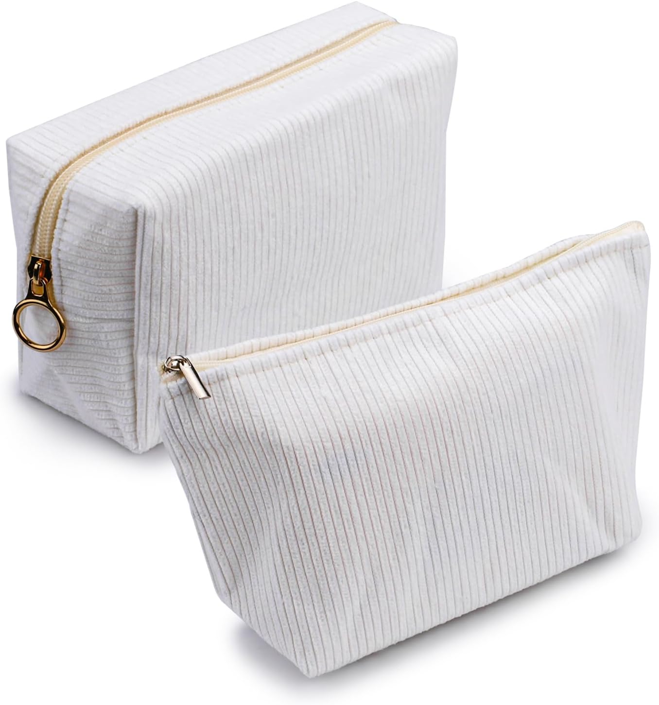 Huakaile 2 Pieces Corduroy Makeup Bag Set, Small Cosmetic Pouch Case with Zipper, Cute Travel Toiletry Bag Organizer for Girls Women Gifts Purse Storage (Pink)