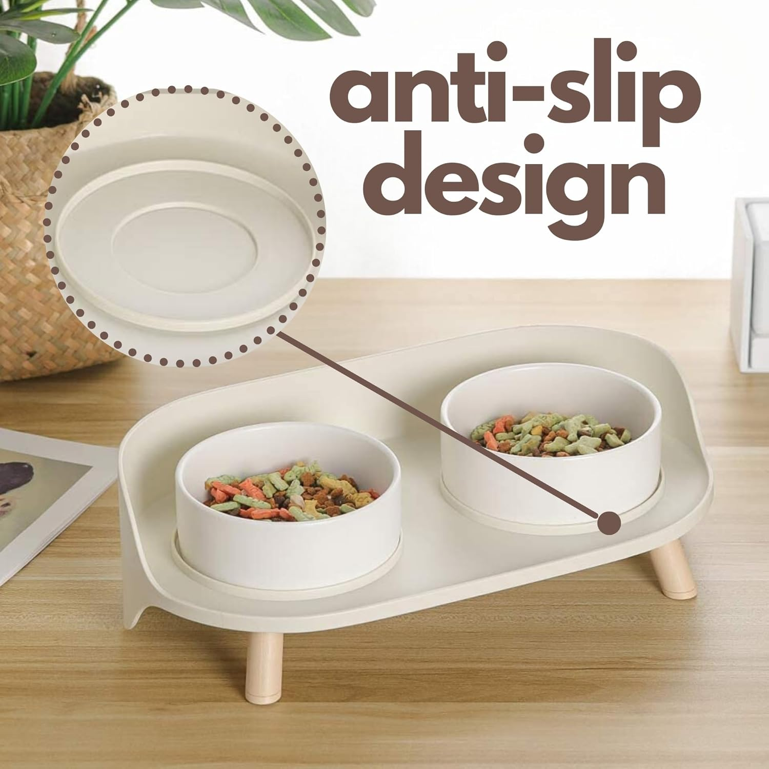 A4DOG Ceramic Dog Bowls with Stand - Elevated Dog Water and Food Bowl Set 13.5Oz Cat & Dog Feeding Station Spill Proof Splash Proof Raised Pet Food Bowls for Dogs, Green/White No Mess Pet Feeder