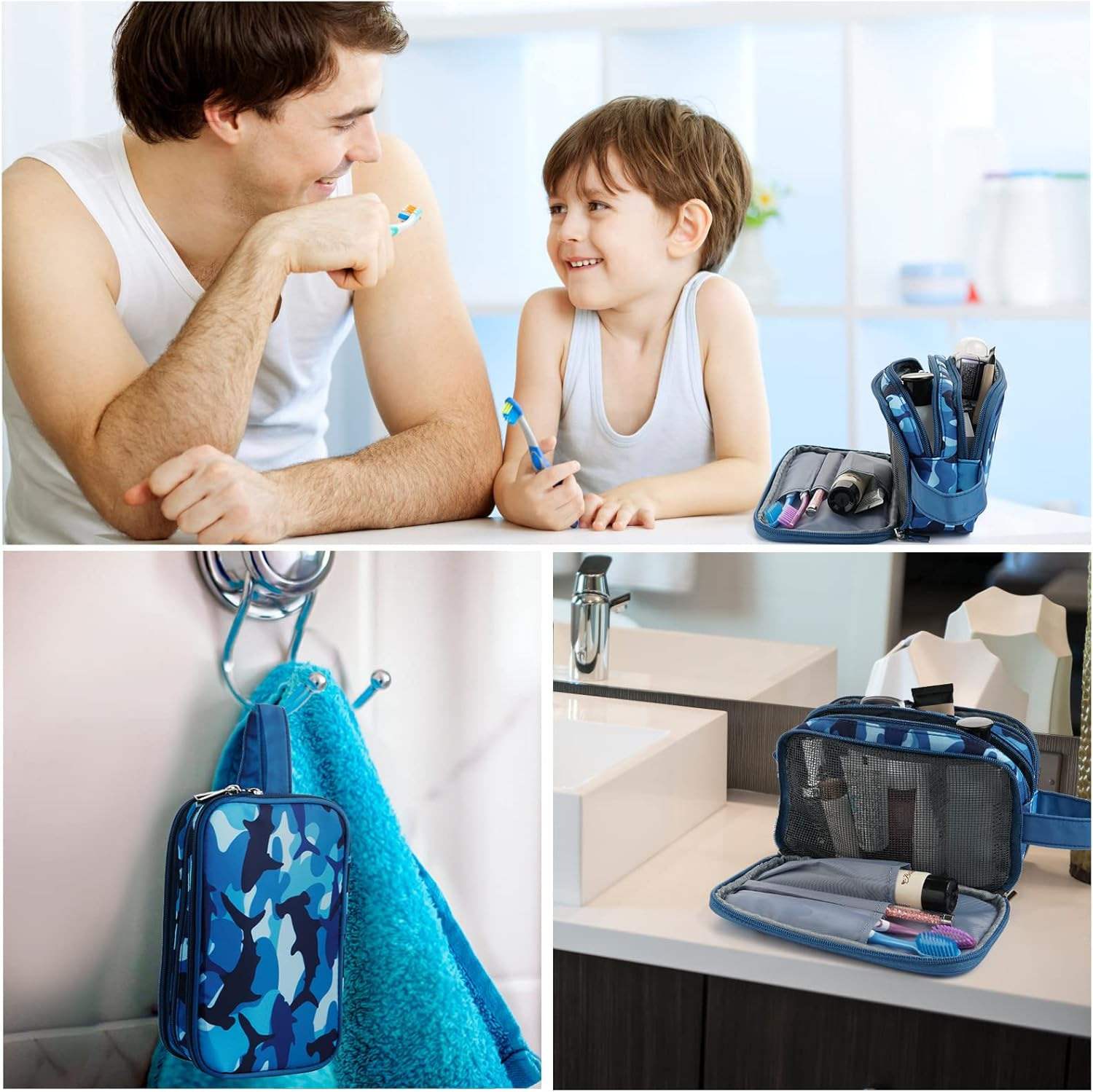 Hapycat Kids Toiletry Bag for Girls and Boys, Shark Blue - Space Blue image number 3