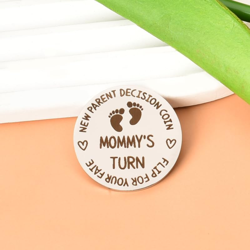 New Mom Dad Gifts after Birth Funny Mommy&rsquo;S Turn Daddy&rsquo;S Turn New Parent Decision Coin First Time Mommy and Daddy Gifts for Christmas Dad Mama to Be Gifts for Women Men Neutral Baby Gender Reveal Gift image number 3