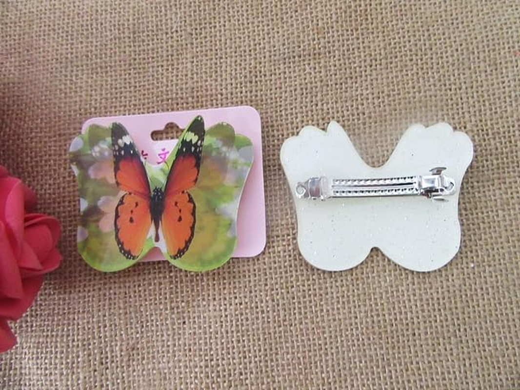 6Pcs New 3D Vivid Orange Butterfly Barrette Hairclip image number 3