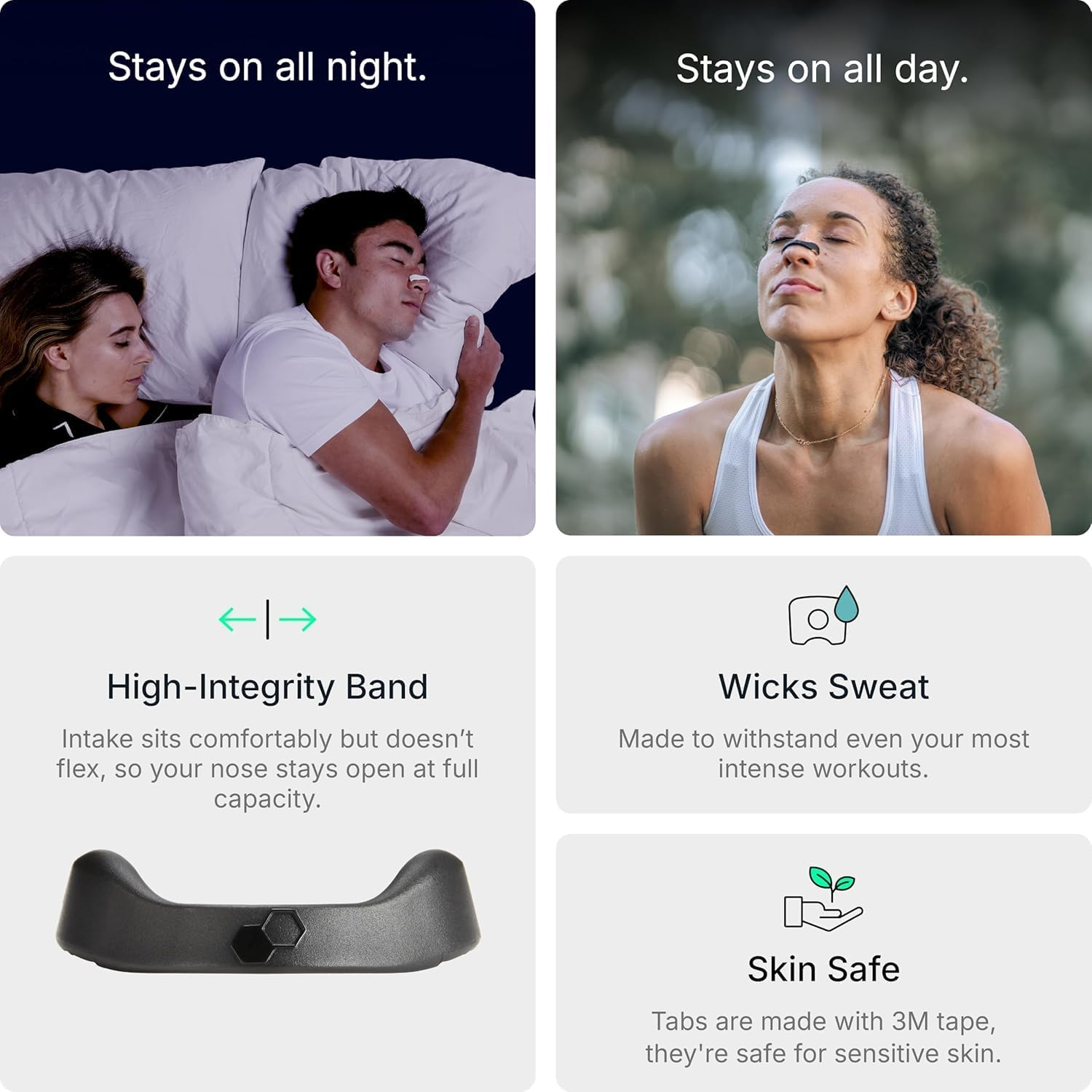 Breathing Nasal Strip Starter Kit (Black, 60 Pcs) - Boost Oxygen Intake, Reduce Snoring, Improve Sleep Quality - Sweat Resistant, Skin Safe Nasal Strips - Extra Strength Snoring Solution image number 2